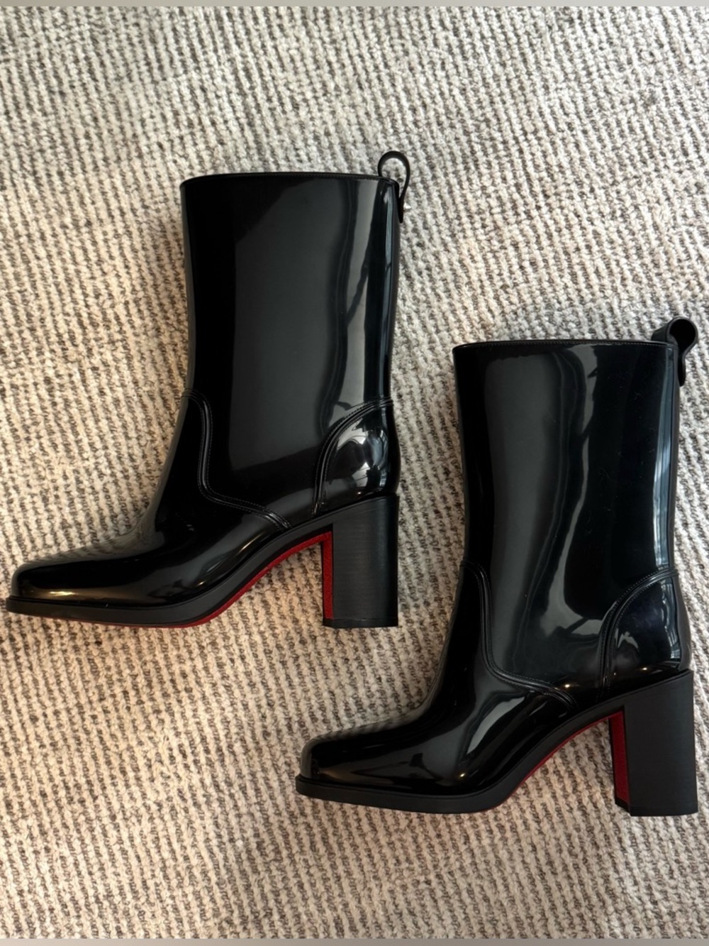 New Christian Louboutin Loubirain Platform Rain Boots Heels Black 38 Rubber - Picture 3 of 13